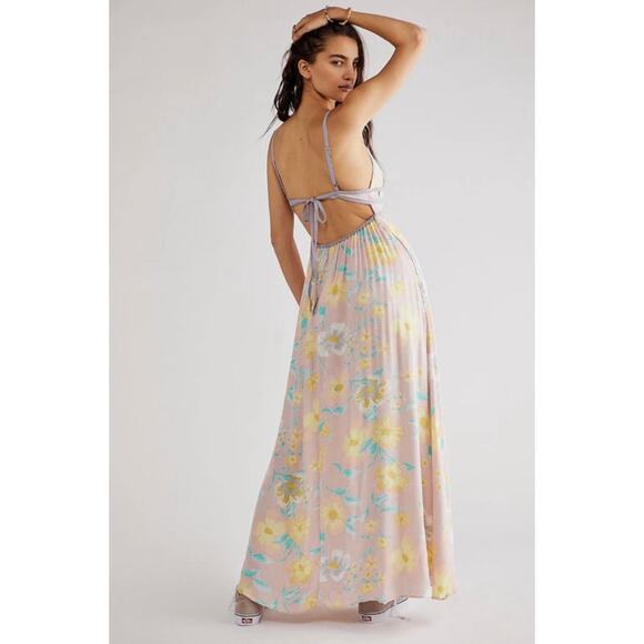 Free People Wisteria Pastel Floral Cutouts Maxi Dress light combo XS boho - Picture 1 of 9